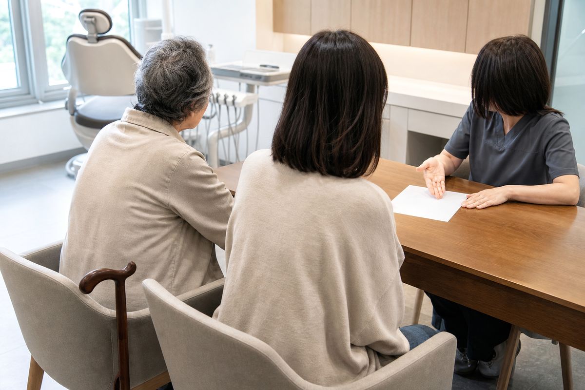어르신과 보호자가 함께하는 치과 상담 — 연세더튼튼치과
